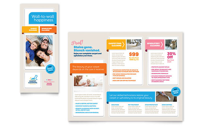 Carpet Cleaning Brochure Template Design - InDesign, Illustrator, Word, Publisher, Pages, QuarkXPress, CorelDraw