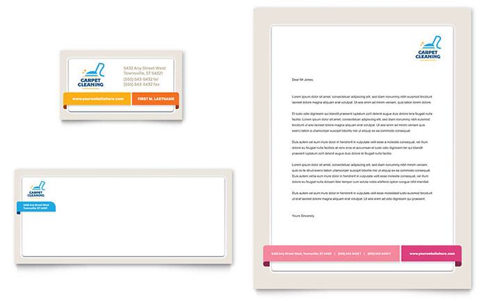 Carpet Cleaning Business Card & Letterhead Template Design - InDesign, Illustrator, Word, Publisher, Pages, QuarkXPress, CorelDraw