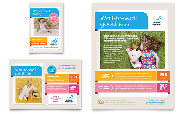 Carpet Cleaning Flyer & Ad Template Design - InDesign, Illustrator, Word, Publisher, Pages, QuarkXPress, CorelDraw