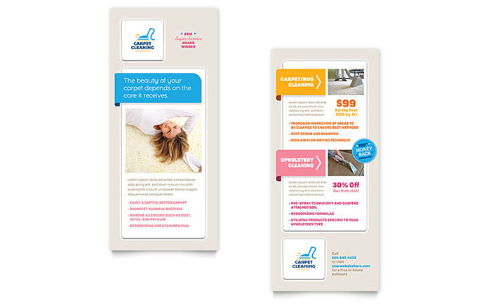 Carpet Cleaning Rack Card Template Design - InDesign, Illustrator, Word, Publisher, Pages, QuarkXPress, CorelDraw