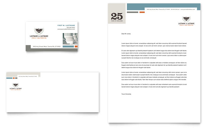 Family Law Attorneys Business Card & Letterhead Template Design - InDesign, Illustrator, Word, Publisher, Pages, QuarkXPress, CorelDraw