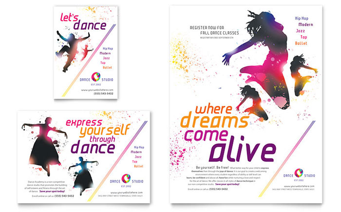 Dance Studio Flyer & Ad Template Design - InDesign, Illustrator, Word, Publisher, Pages, QuarkXPress, CorelDraw