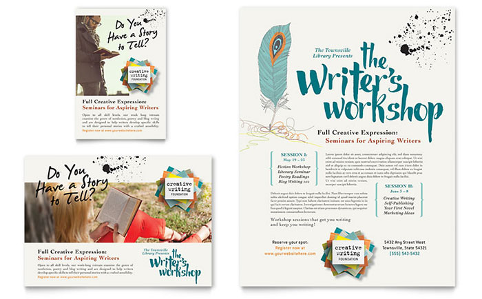 Writer's Workshop Flyer & Ad Template Design - InDesign, Illustrator, Word, Publisher, Pages, QuarkXPress, CorelDraw