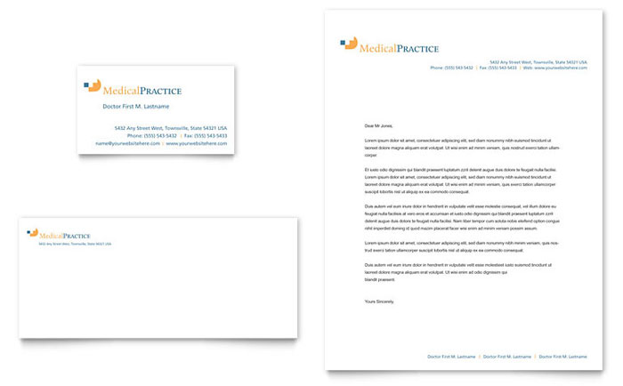 Medical Practice Business Card & Letterhead Template Design - InDesign, Illustrator, Word, Publisher, Pages, QuarkXPress, CorelDraw