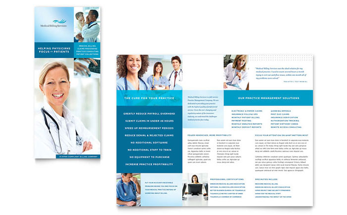 Medical Billing & Coding Tri Fold Brochure Template Design - InDesign, Illustrator, Word, Publisher, Pages, QuarkXPress, CorelDraw