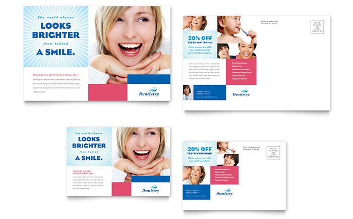 Family Dentistry Postcard Template Design - InDesign, Illustrator, Word, Publisher, Pages, QuarkXPress, CorelDraw