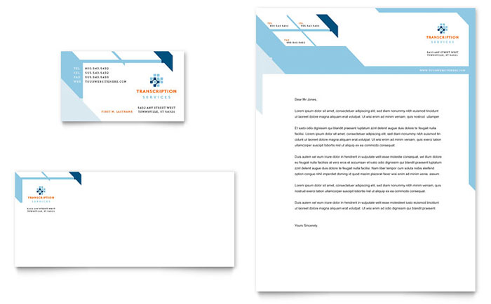 Medical Transcription Business Card & Letterhead Template Design - InDesign, Illustrator, Word, Publisher, Pages, QuarkXPress, CorelDraw