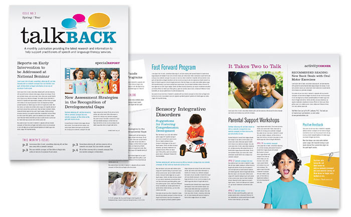 Speech Therapy Education Newsletter Template Design - InDesign, Illustrator, Word, Publisher, Pages, QuarkXPress, CorelDraw