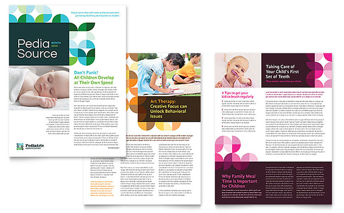 Pediatric Doctor Newsletter Template Design - InDesign, Illustrator, Word, Publisher, Pages, QuarkXPress, CorelDraw