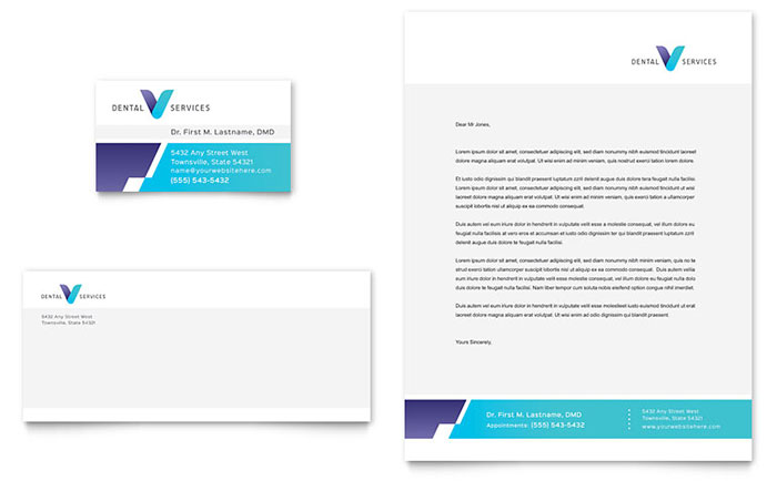 Dentist Business Card & Letterhead Template Design - InDesign, Illustrator, Word, Publisher, Pages, QuarkXPress, CorelDraw