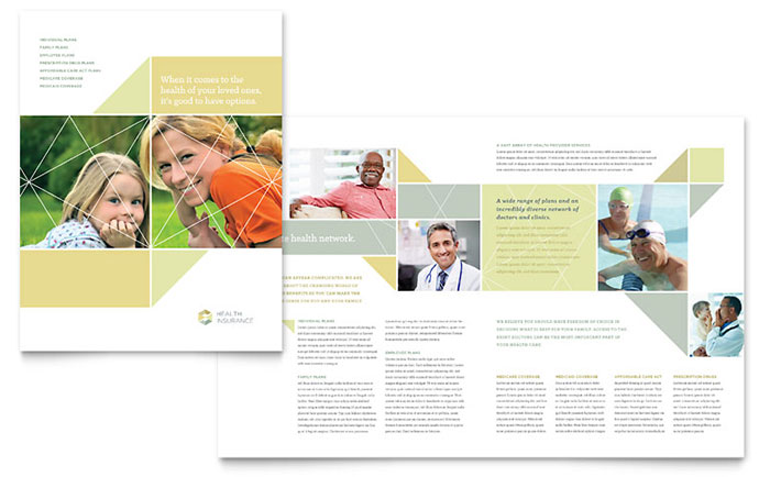 Health Insurance Brochure Template Design - InDesign, Illustrator, Word, Publisher, Pages, QuarkXPress, CorelDraw