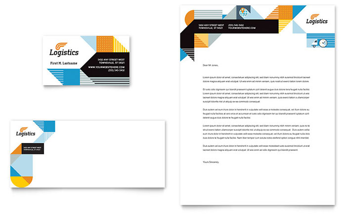 Logistics & Warehousing Business Card & Letterhead Template Design - InDesign, Illustrator, Word, Publisher, Pages, QuarkXPress, CorelDraw