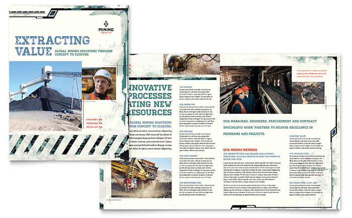 Mining Company Brochure Template Design - InDesign, Illustrator, Word, Publisher, Pages, QuarkXPress, CorelDraw