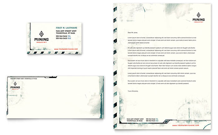 Mining Company Business Card & Letterhead Template Design - InDesign, Illustrator, Word, Publisher, Pages, QuarkXPress, CorelDraw