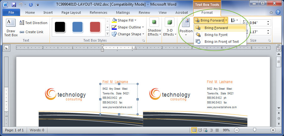 Move Text Forward or Backward in Word