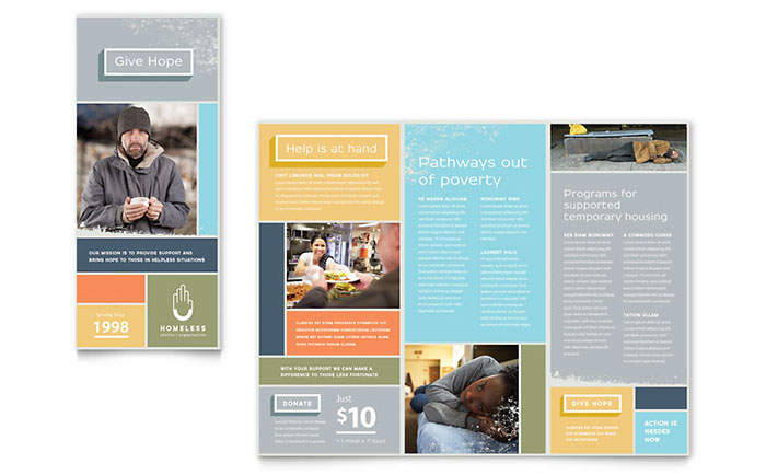 Homeless Shelter Brochure Template Design - InDesign, Illustrator, Word, Publisher, Pages, QuarkXPress, CorelDraw