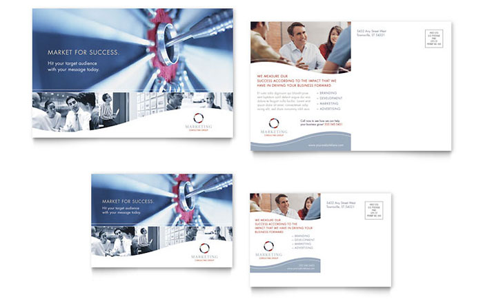 Marketing Consulting Group Postcard Template Design - InDesign, Illustrator, Word, Publisher, Pages, QuarkXPress, CorelDraw