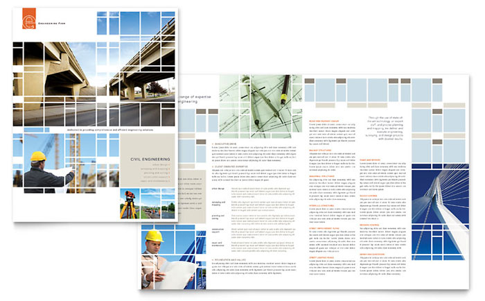 Civil Engineers Brochure Template Design - InDesign, Illustrator, Word, Publisher, Pages, QuarkXPress, CorelDraw