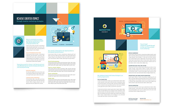 Advertising Company Datasheet Template Design - InDesign, Illustrator, Word, Publisher, Pages, QuarkXPress, CorelDraw