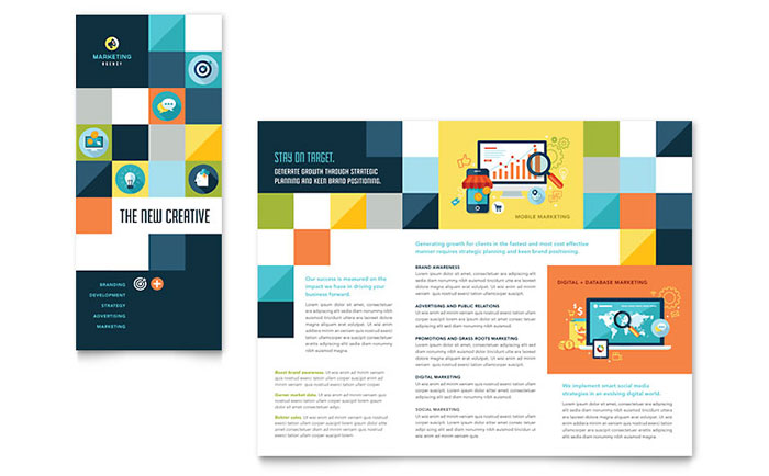 Advertising Company Tri Fold Brochure Template Design - InDesign, Illustrator, Word, Publisher, Pages, QuarkXPress, CorelDraw