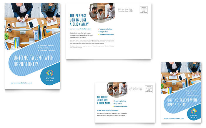 Employment Agency Postcard Template Design - InDesign, Illustrator, Word, Publisher, Pages, QuarkXPress, CorelDraw