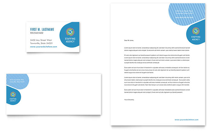 Employment Agency Business Card & Letterhead Template Design - InDesign, Illustrator, Word, Publisher, Pages, QuarkXPress, CorelDraw