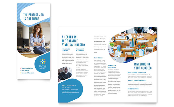 Employment Agency Tri Fold Brochure Template Design - InDesign, Illustrator, Word, Publisher, Pages, QuarkXPress, CorelDraw