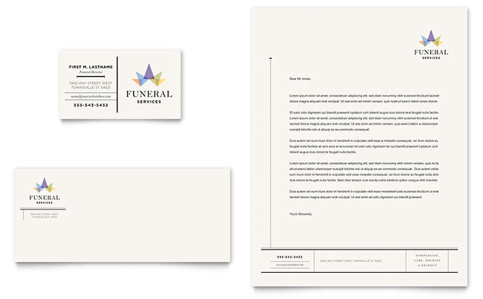 Funeral Services Business Card & Letterhead Template Design - InDesign, Illustrator, Word, Publisher, Pages, QuarkXPress, CorelDraw