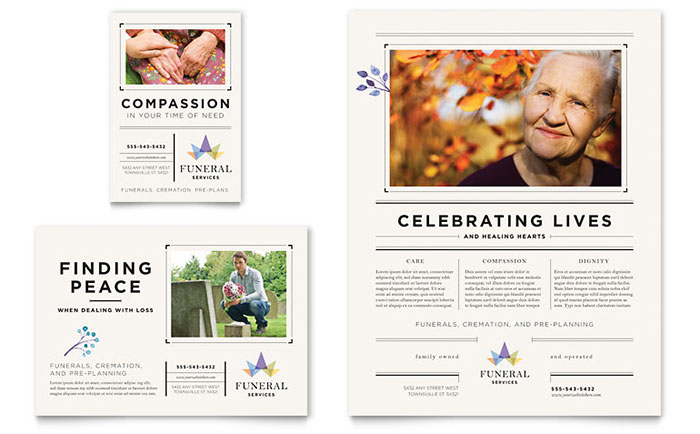 Funeral Services Flyer & Ad Template Design - InDesign, Illustrator, Word, Publisher, Pages, QuarkXPress, CorelDraw