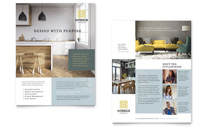 Interior Design Datasheet Template Design - InDesign, Illustrator, Word, Publisher, Pages, QuarkXPress, CorelDraw