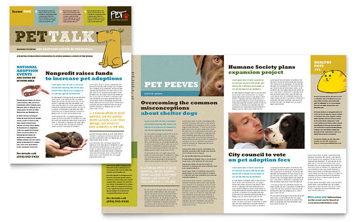 Animal Shelter & Pet Adoption Newsletter Template Design - InDesign, Illustrator, Word, Publisher, Pages, QuarkXPress, CorelDraw