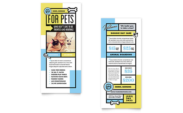 Pet Boarding Rack Card Template Design - InDesign, Illustrator, Word, Publisher, Pages, QuarkXPress, CorelDraw