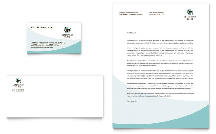 Vet Clinic Business Card & Letterhead Template Design - InDesign, Illustrator, Word, Publisher, Pages, QuarkXPress, CorelDraw