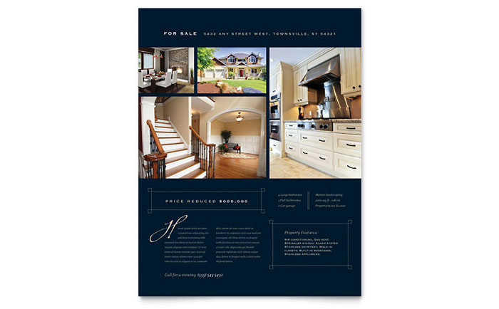 Luxury Home Real Estate Flyer Template Design - InDesign, Illustrator, Word, Publisher, Pages, QuarkXPress, CorelDraw