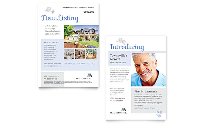 Real Estate Listing Announcement Template Design - InDesign, Illustrator, Word, Publisher, Pages, QuarkXPress, CorelDraw