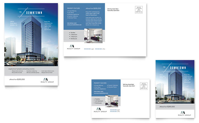 Downtown Apartment Postcard Template Design - InDesign, Illustrator, Word, Publisher, Pages, QuarkXPress, CorelDraw