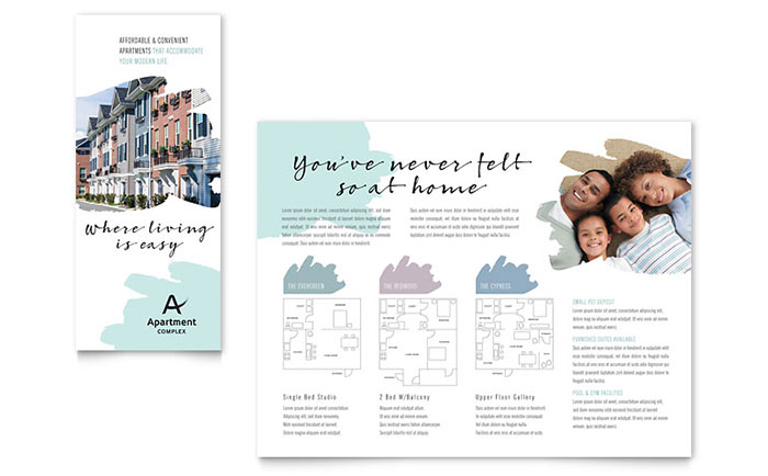 Apartment Brochure Template Design - InDesign, Illustrator, Word, Publisher, Pages, QuarkXPress, CorelDraw