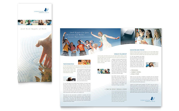 Christian Ministry Tri Fold Brochure Template Design - InDesign, Illustrator, Word, Publisher, Pages, QuarkXPress, CorelDraw