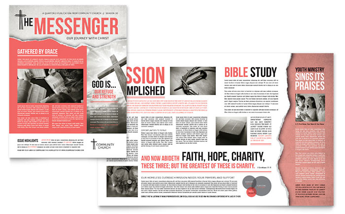 Bible Church Newsletter Template Design - InDesign, Illustrator, Word, Publisher, Pages, QuarkXPress, CorelDraw