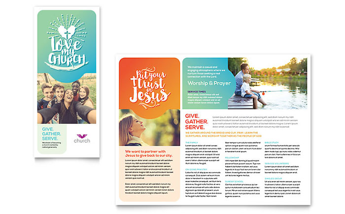 Church Brochure Template Design - InDesign, Illustrator, Word, Publisher, Pages, QuarkXPress, CorelDraw