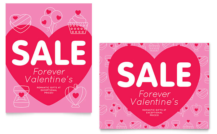 Valentine's Day Sale Poster Template Design - InDesign, Illustrator, Word, Publisher, Pages, QuarkXPress, CorelDraw