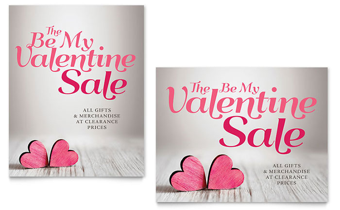 Valentine Sale Poster Template Design - InDesign, Illustrator, Word, Publisher, Pages, QuarkXPress, CorelDraw