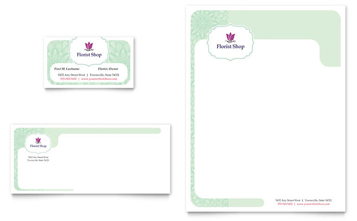 Florist Business Card & Letterhead Template Design - InDesign, Illustrator, Word, Publisher, Pages, QuarkXPress, CorelDraw