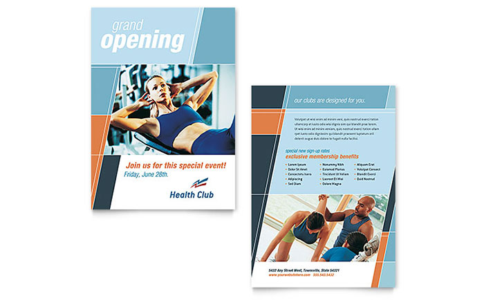 Health & Fitness Gym Announcement Template Design - InDesign, Illustrator, Word, Publisher, Pages, QuarkXPress, CorelDraw