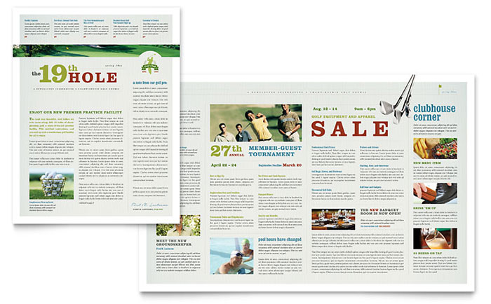 Golf Course & Instruction Newsletter Template Design - InDesign, Illustrator, Word, Publisher, Pages, QuarkXPress, CorelDraw