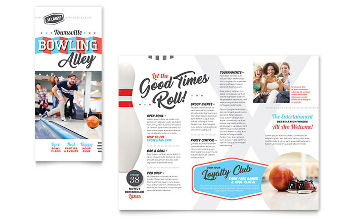 Bowling Brochure Template Design - InDesign, Illustrator, Word, Publisher, Pages, QuarkXPress, CorelDraw