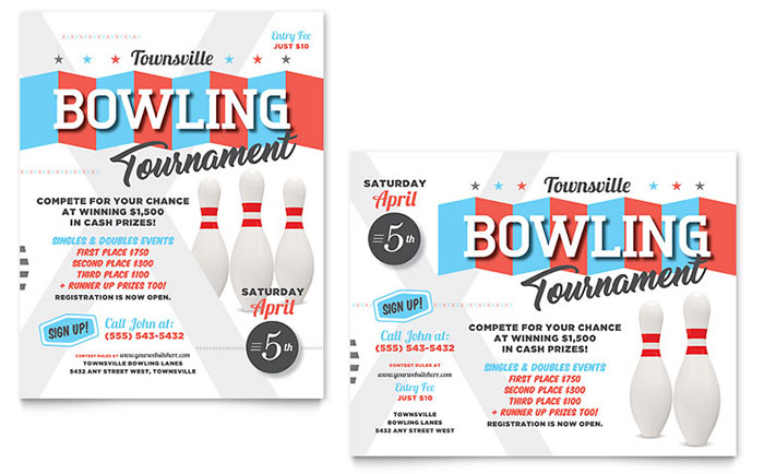 Bowling Poster Template Design - InDesign, Illustrator, Word, Publisher, Pages, QuarkXPress, CorelDraw