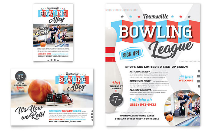 Bowling Flyer & Ad Template Design - InDesign, Illustrator, Word, Publisher, Pages, QuarkXPress, CorelDraw