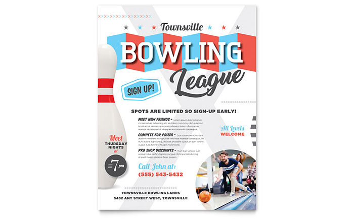 Bowling Flyer Template Design - InDesign, Illustrator, Word, Publisher, Pages, QuarkXPress, CorelDraw