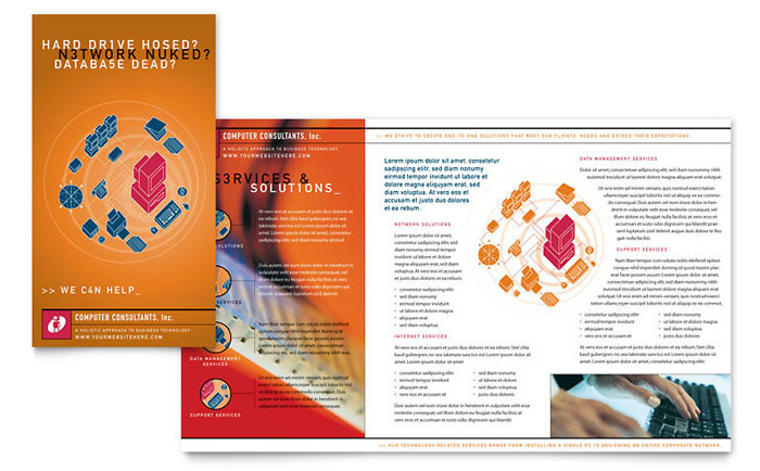 Computer Consulting Brochure Template Design - InDesign, Illustrator, Word, Publisher, Pages, QuarkXPress, CorelDraw